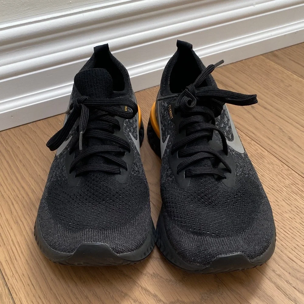 Nike Epic React Flyknit 2 Black and Gray Sneakers with Orange Detail, 6 1/2 or 7 - Picture 9 of 16